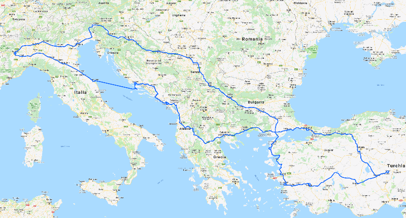 Mappa del viaggio TurchiInMoto