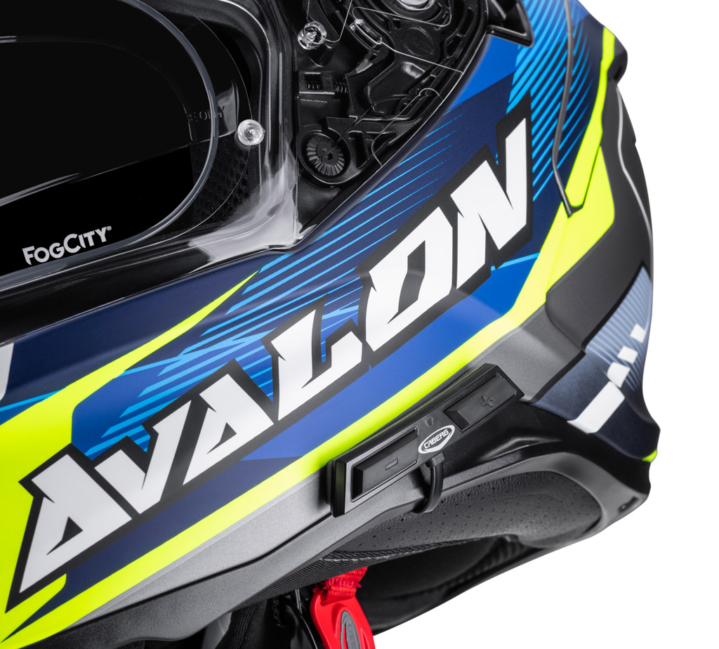 dettaglio dell'interfono Caberg pro speak evo con pulsanti + e - a lato del casco